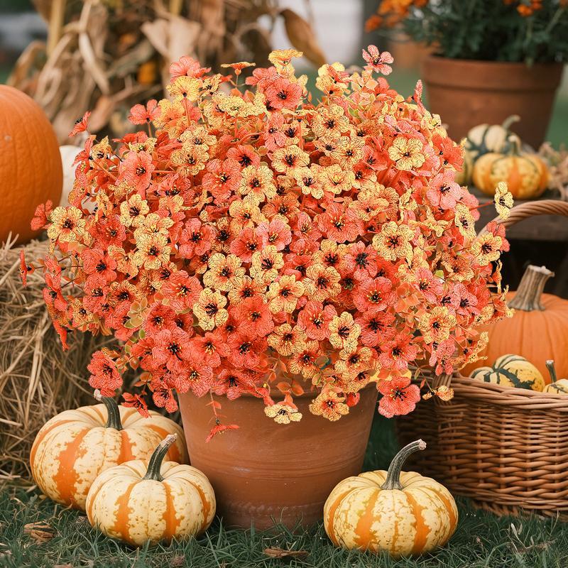 Last Day 70% OFF--💎Fall Artificial Flowers-UV Resistant Eucalyptus & Violet Stems for Indoor/Outdoor Decor, Perfect for Porches and Gardens