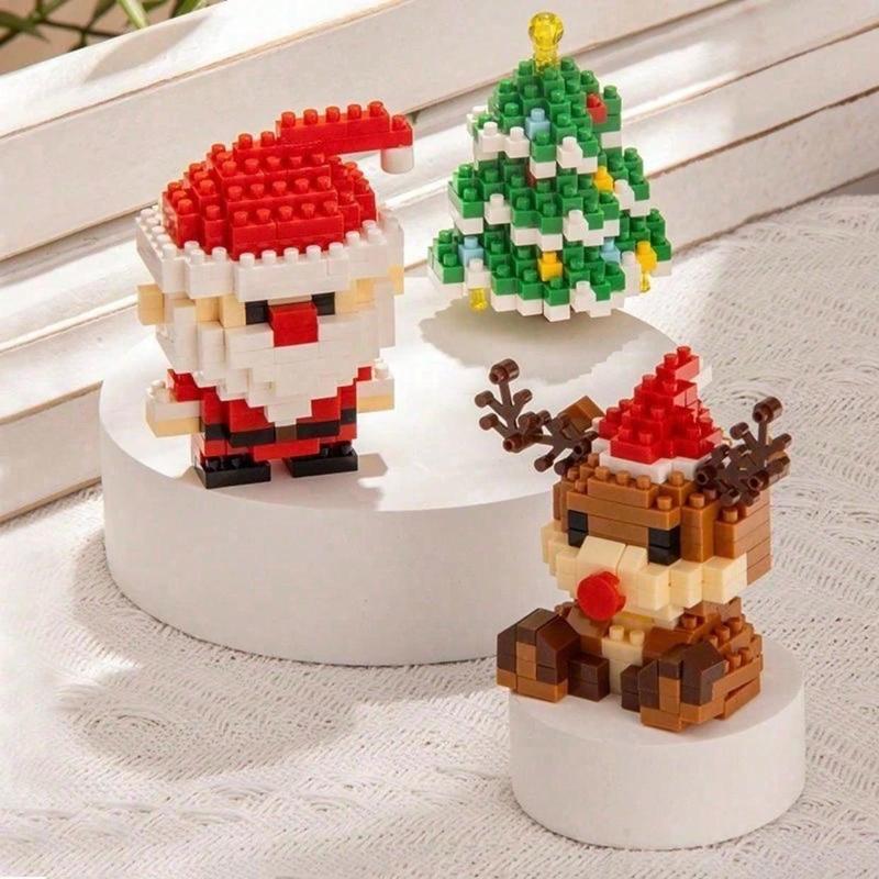 Santa Claus Design Building Blocks Toy, 1 Count Cute Micro-particle Building Bricks Ornament, Snowman & Reindeer Creative Desktop Decoration for Home Office